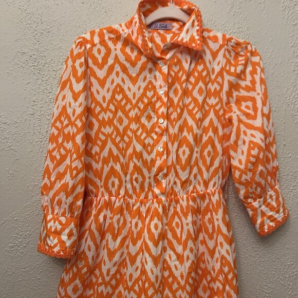 st barth cotton dress medium Orange Ruffle Cottagecore Quiet Luxury Italian - Picture 2 of 12